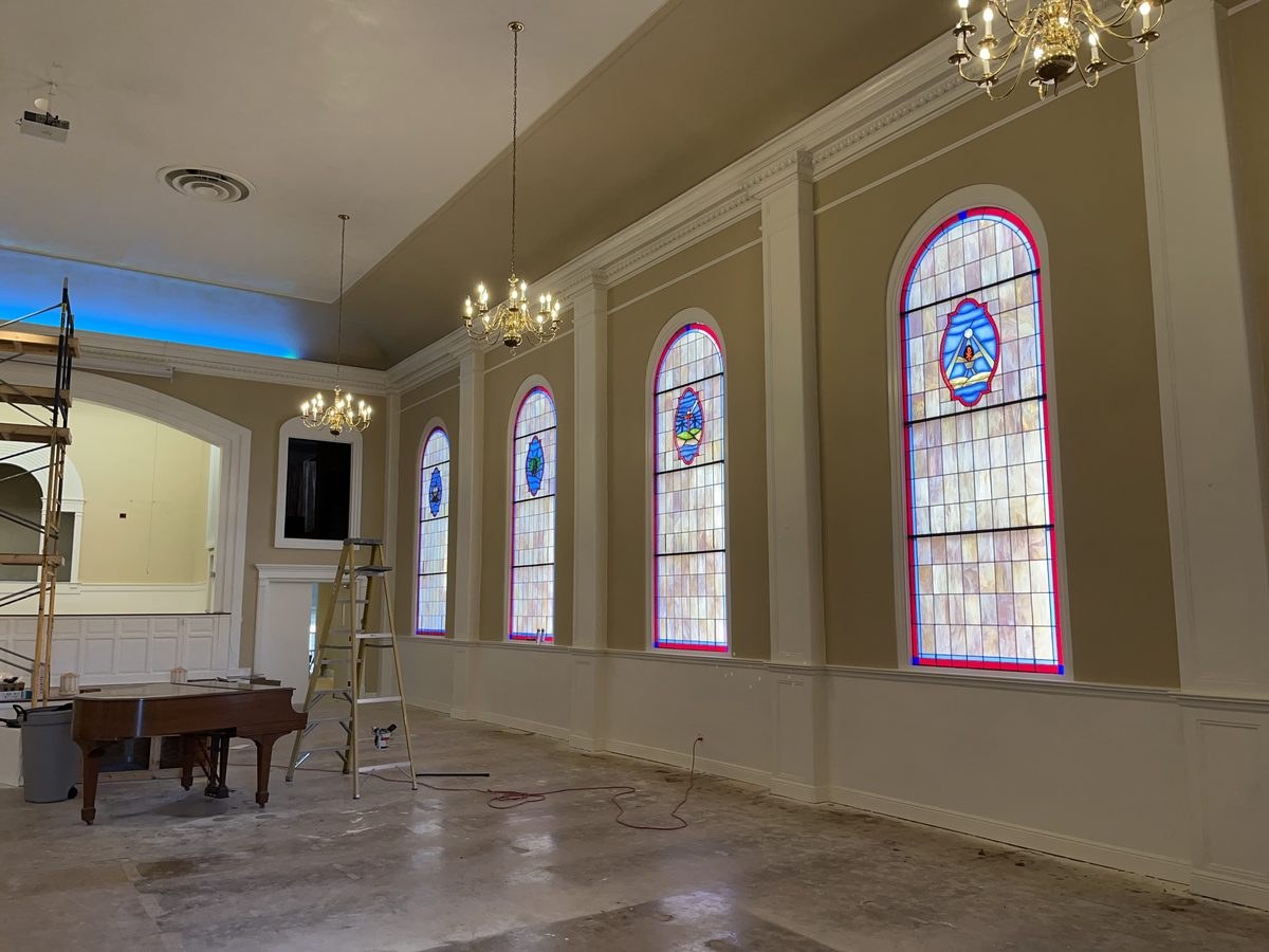 Church interior painting stained glass